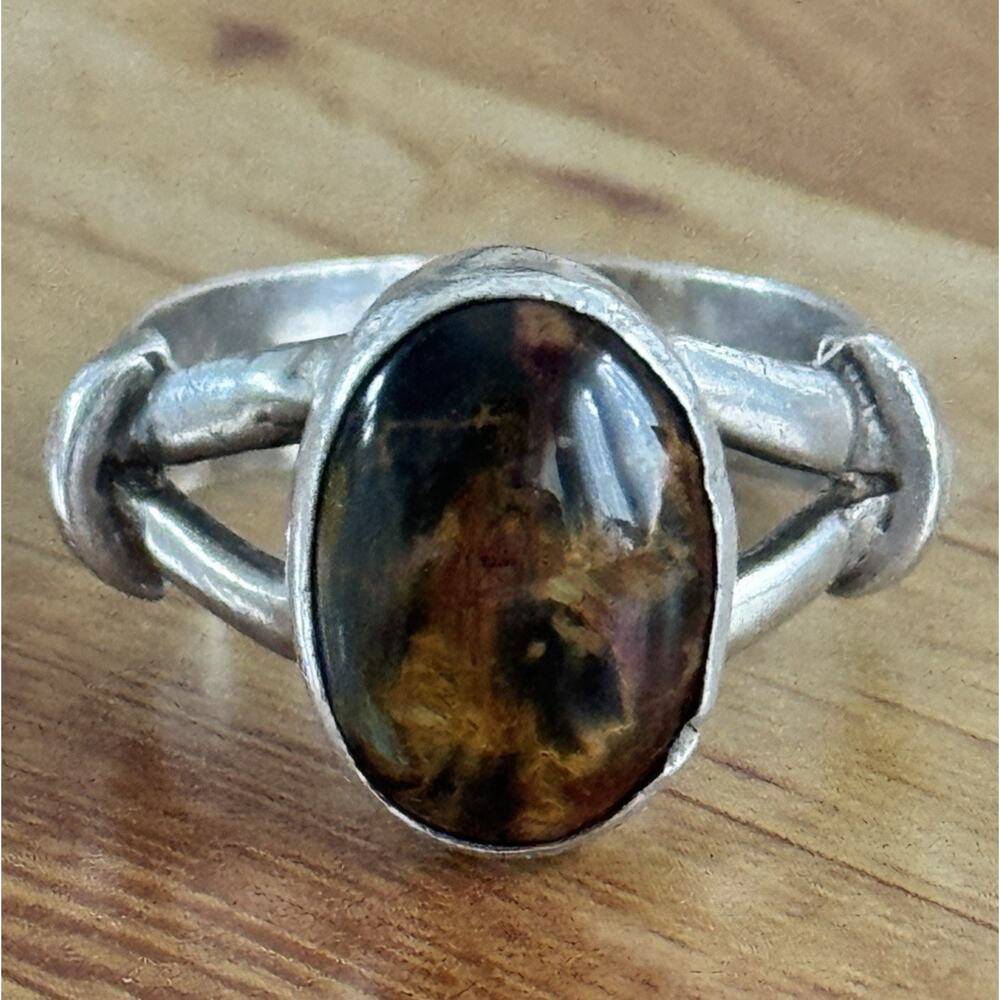Vintage Sterling Silver Jasper Cabachon Ring Handmade Artisan Southwestern Sz 8